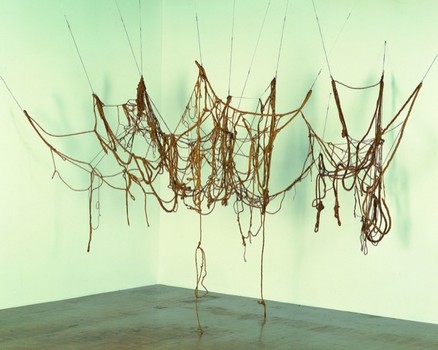 Also part of the Whitney's 'Singular Visions': This sculpture by the German-born Eva Hesse, an artist known for her fragile yet visually impactful works—such as 'No Title,' made with latex and string.